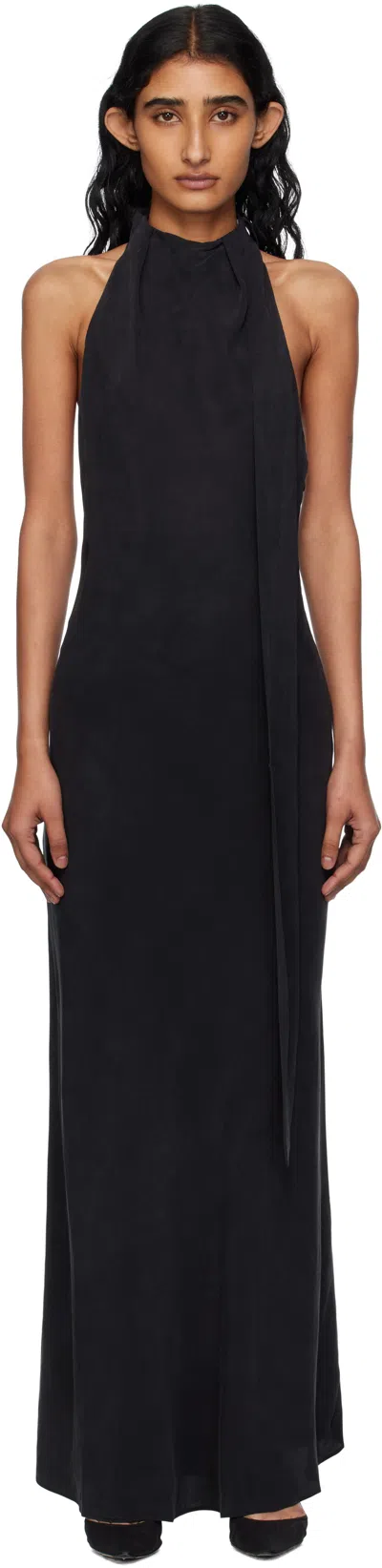 St Agni Black Bias Scarf Maxi Dress