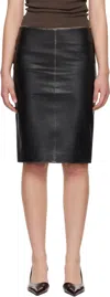 St Agni Black Brushed Leather Pencil Midi Skirt In Multi