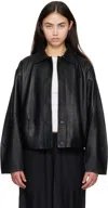 St Agni Black Cocoon Leather Jacket In Black