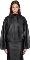St Agni Black Cocoon Leather Jacket In Black