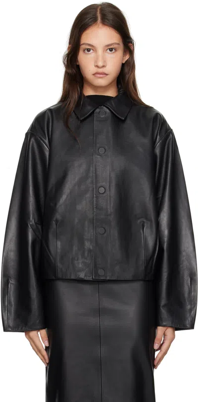 St Agni Black Cocoon Leather Jacket