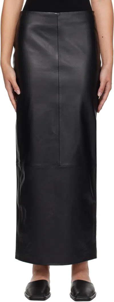 St Agni Black Column Leather Maxi Skirt