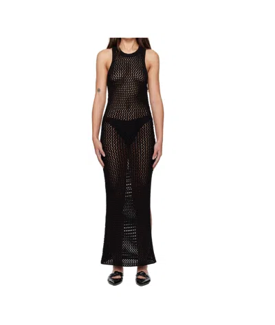St Agni Black Cotton Crochet Maxi Dress