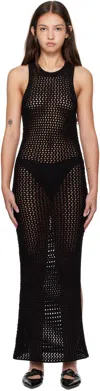 St Agni Black Cotton Crochet Maxi Dress In Black
