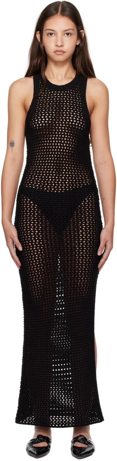 St Agni Black Cotton Crochet Maxi Dress