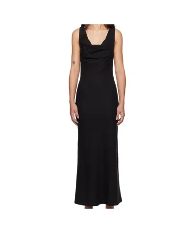 St Agni Black Double Drape Maxi Dress