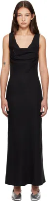 St Agni Black Double Drape Maxi Dress In Black