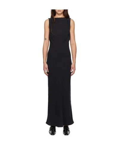 St Agni Black Draped Cowl Midi Dress