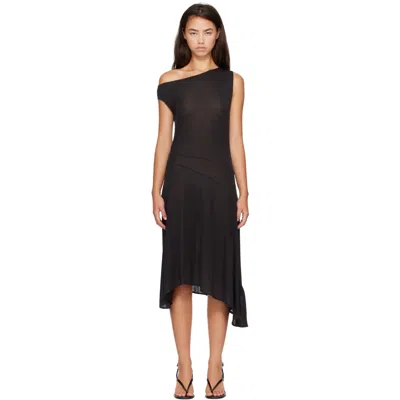 St Agni Black Fine Jersey Off Shoulder Midi Dress In Charcoal