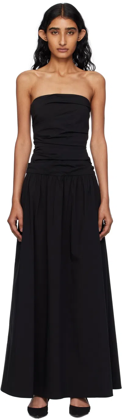 St Agni Black Gathered Strapless Tie Back Maxi Dress