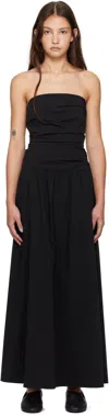 St Agni Black Gathered Strapless Tie Back Maxi Dress In Black