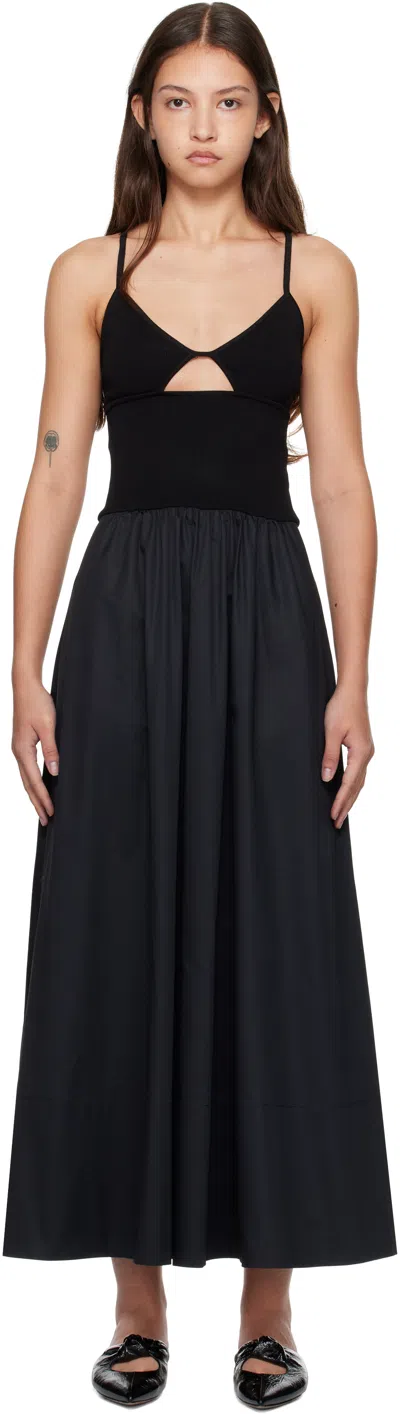 St Agni Knit-poplin Combo Maxi Dress In Black