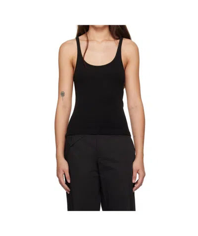 St Agni Black Organic Cotton Slim Scoop Tank Top