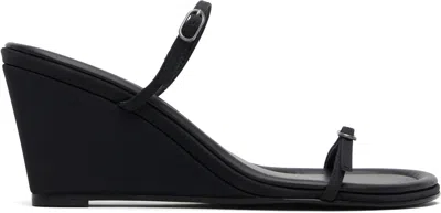 St Agni Black Petit Belt Detail Wedge Heeled Sandals
