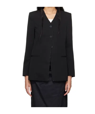 St Agni Black Raw Edge Collarless Blazer