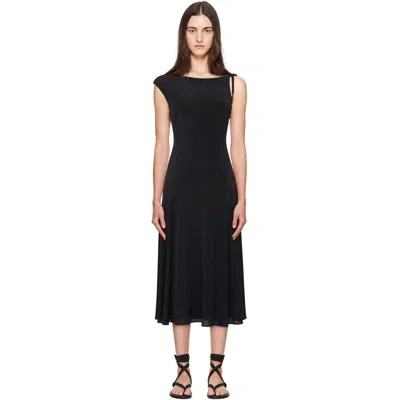 St Agni Black Silk Drape Back Midi Dress