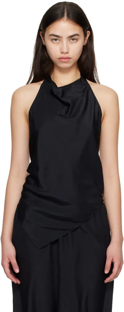 St Agni Black Silk Grid Halter Top