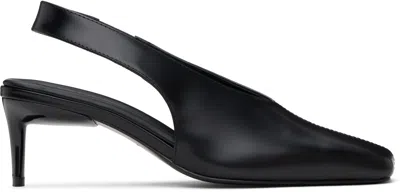 ST AGNI BLACK SQUARE TOE SLING BACK HEELS