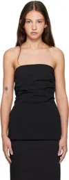 St Agni Bandeau Tie-back Pleated Cotton-blend Top In Black