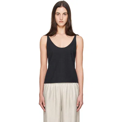 St Agni Black Wool Rouleau Tie Top In Dark Graphite