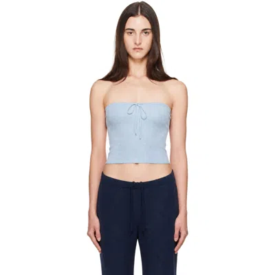 St Agni Blue Wool Strapless Top In Light Steel