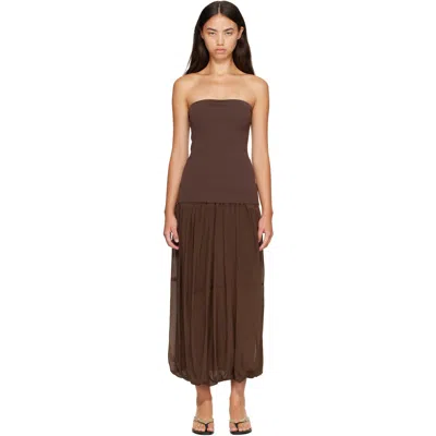 St Agni Brown Strapless Balloon Hem Maxi Dress In Cedar