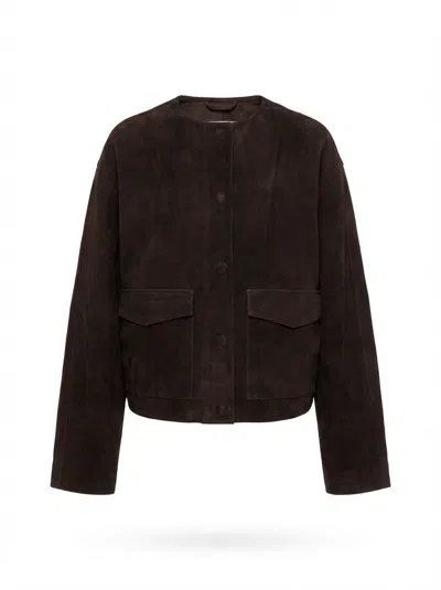 St Agni Brown Suede Utility Cocoon Bomber Jacket