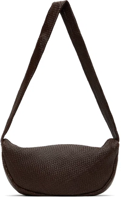 St Agni Brown Woven Crescent Bag In Chocolate