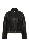 St Agni Brushed Leather Belted Jacket In Black