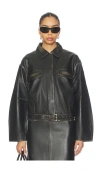 St Agni Brushed Leather Belted Jacket In Black