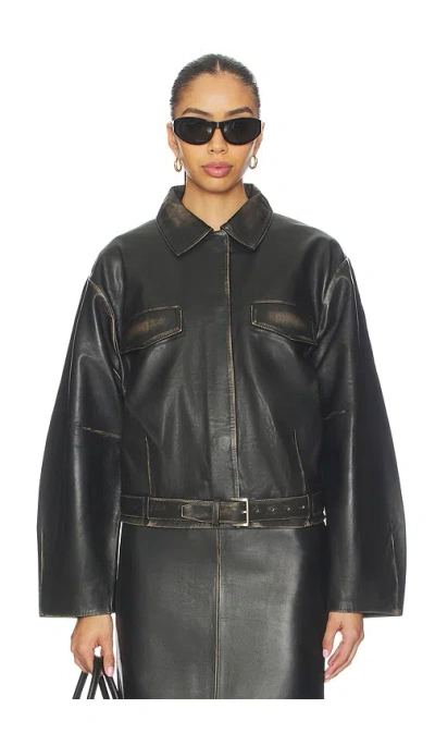 St Agni Brushed Leather Belted Jacket In Black