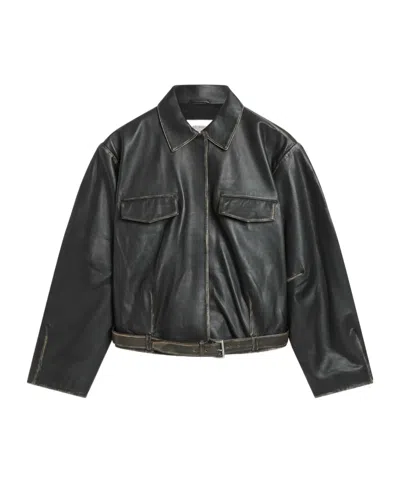 St Agni Brushed Leather Belted Jacket In Black