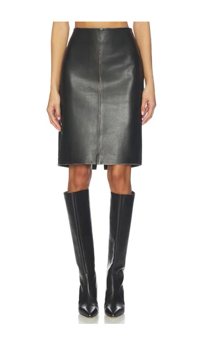 St Agni Brushed Leather Column Skirt In Black