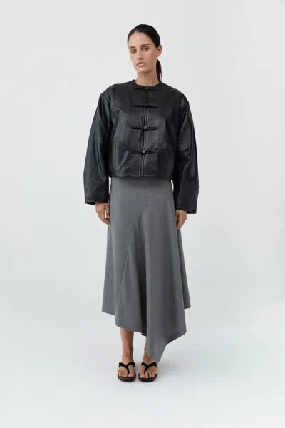 St Agni Button Detail Cocoon Leather Jacket In Black