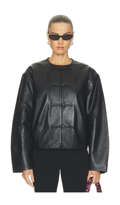 St Agni Button Detail Cocoon Leather Jacket In Black