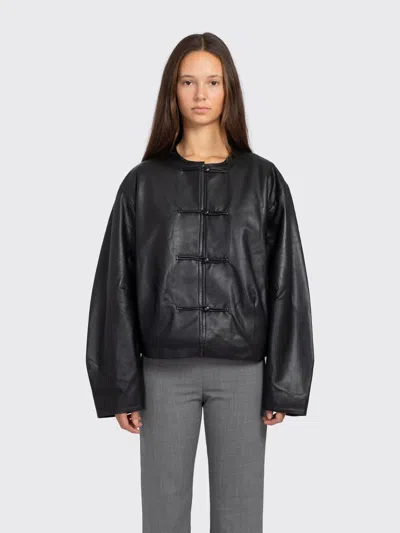 St Agni Button Detail Cocoon Leather Jacket In Black