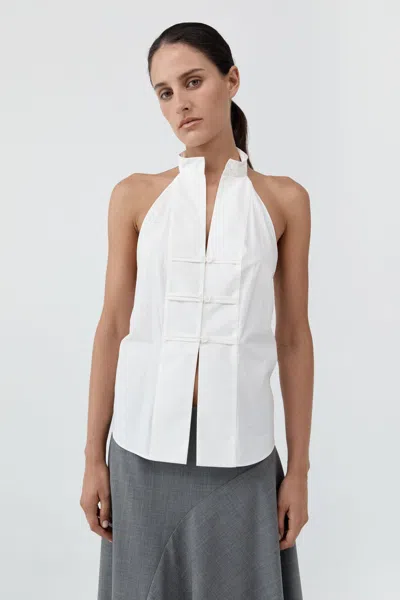 St Agni Button Detail Halter Top In Off White