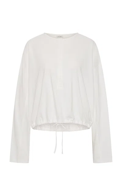 St Agni St. Agni Button Drawstring Cotton Long-sleeve Top In White