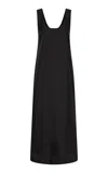 St Agni Button-up Silk Twill Midi Dress In Black