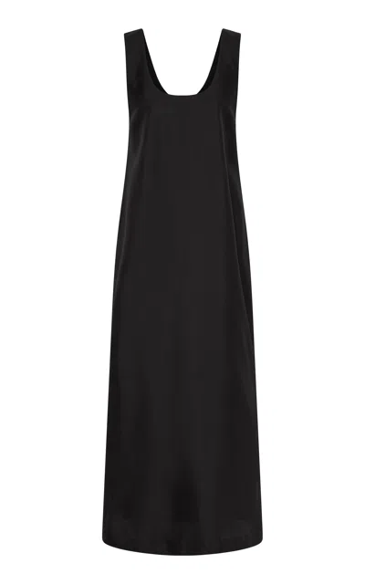St Agni Button-up Silk Twill Midi Dress In Black