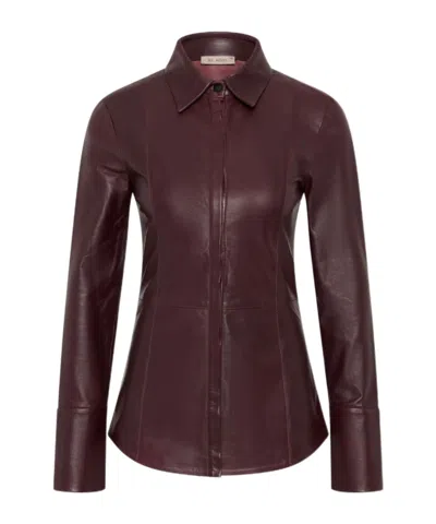 St Agni Button-down Leather Shirt In Burgundy