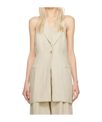 St Agni Button-front Vest With Stand-up Collar In Neutral