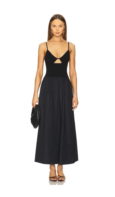 St Agni Knit-poplin Combo Maxi Dress In Black