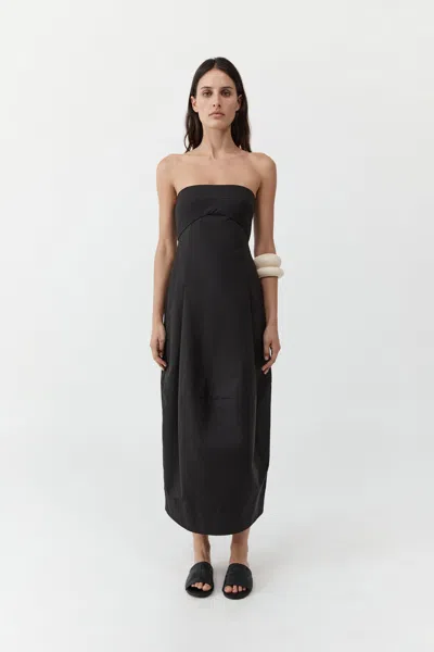 St Agni Canvas Pleat Cocoon Dress In Black
