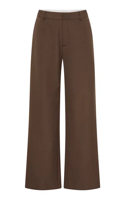St Agni Carter Mid-rise Silk-canvas Straight-leg Pants In Brown