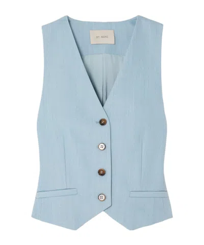 St Agni Carter Recycled-twill Vest In Blue