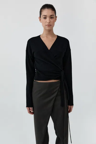 St Agni Cashmere Wrap Cardigan In Black