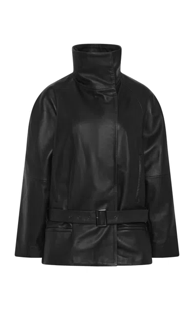 St Agni St. Agni Cinch Lambskin Leather Jacket In Black