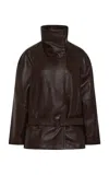 St Agni St. Agni Cinch Lambskin Leather Jacket In Brown