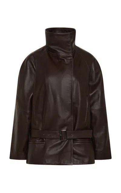St Agni St. Agni Cinch Lambskin Leather Jacket In Brown